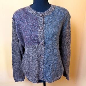 Vintage 90s Lise J Mohair Blend Cardigan Sweater Large L Colorblock Grannycore